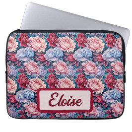 Capa Para Notebook Flores Azuis e Rosa Personalizadas