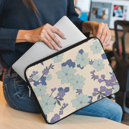 Capa Para Notebook Flores Azuis, Flores Roxas, Padrão Floral