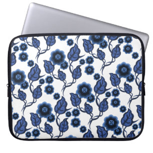 Capa Para Notebook Flores azuis, folhas azuis, Folk art floral