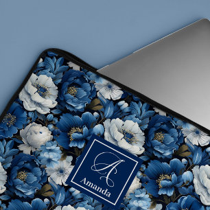 Capa Para Notebook Flores Azuis Modernas Estojo de Laptop Floral Eleg