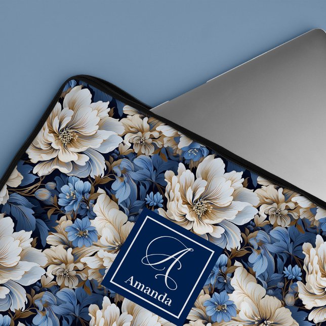 Capa Para Notebook Flores Azuis Modernas Estojo para Laptop Floral El (Modern Blue Flowers Elegant Floral Laptop Sleeve Case)