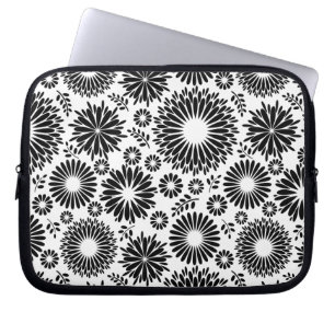 Capa Para Notebook Flores boho Padrão floral vetorial preto e branco
