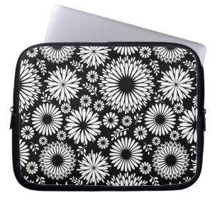 Capa Para Notebook Flores boho Padrão floral vetorial preto e branco