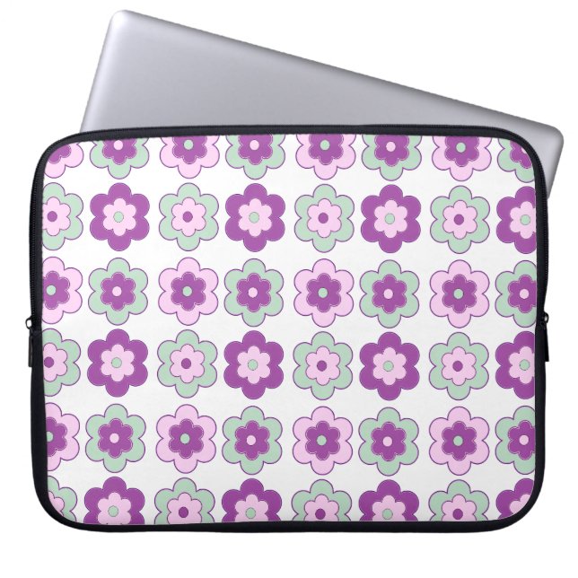 Capa Para Notebook Flores Bolha Retro (Roxo e Verde) Padrão (Frente)
