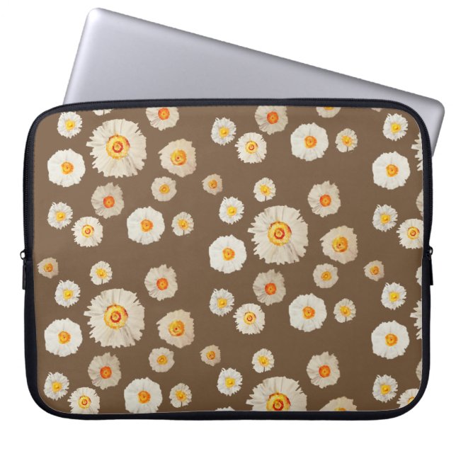 Capa Para Notebook Flores Brancas Neoprene Bolsa de laptop 15" (Frente)