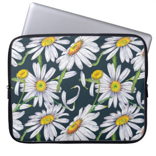 Capa Para Notebook Flores Chamomila: Cor Azul Escura Da Água.