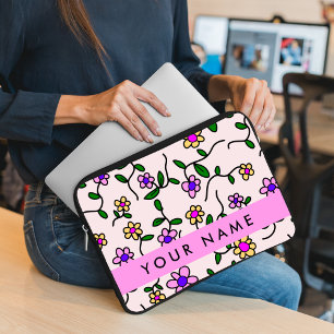 Capa Para Notebook Flores Coloridas, Fundo Rosa, Rosa