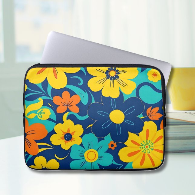 Capa Para Notebook Flores Coloridas Rush Blooms-Dopamina-Estilo-Retro (Colorful Rush Blooms-Dopamine Style-Laptop Sleeve )