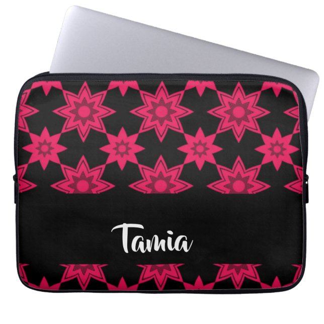 Capa Para Notebook Flores cor-de-rosa a preto (Frente)