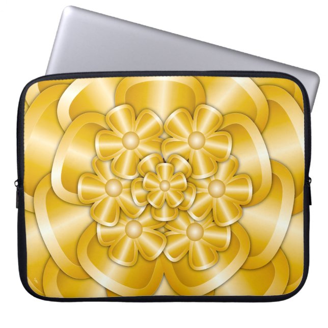 Capa Para Notebook Flores Cromadas - Bolsa de laptop Dourada (Frente)