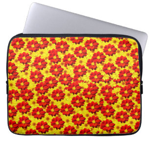 Capa Para Notebook Flores da dália vermelha e amarela