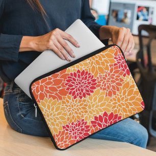 Capa Para Notebook Flores Dahlia, Padrão De Flores, Laranja Dahlia