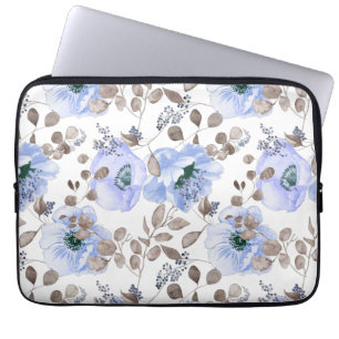 Capa Para Notebook Flores de Aquarela Azul-Chic