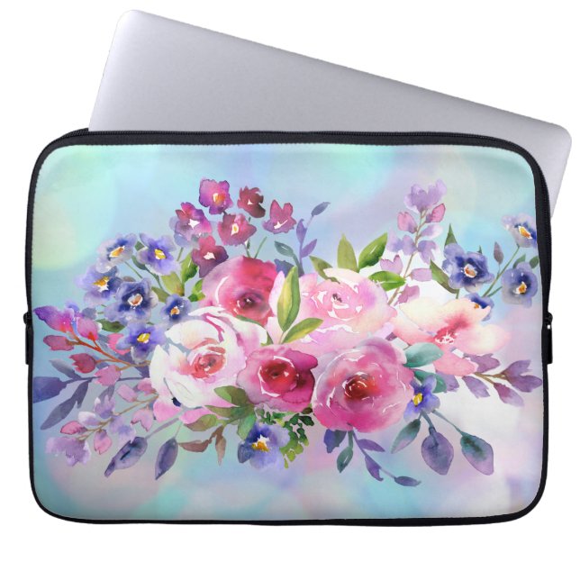 Capa Para Notebook Flores de Aquarelas Neoprene Bolsa de laptop de 13 (Frente)