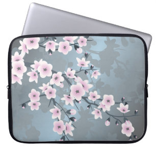 Capa Para Notebook Flores de cerejeira azuis cinzentas cor-de-rosa