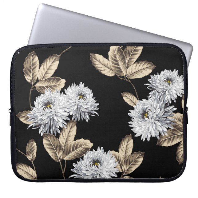 Capa Para Notebook flores de cinza bonitinha com padrão de folha marr (Frente)