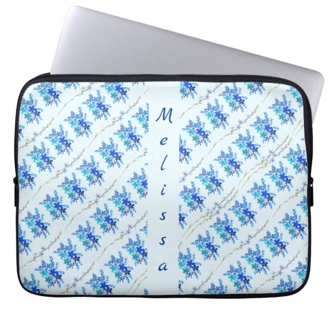 Capa Para Notebook Flores De Cor Azul Botânica Trendy Chic (Frente)