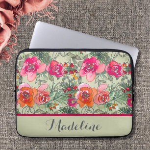 Capa Para Notebook Flores de Cores de Água Vintage em Pinks e Verdes