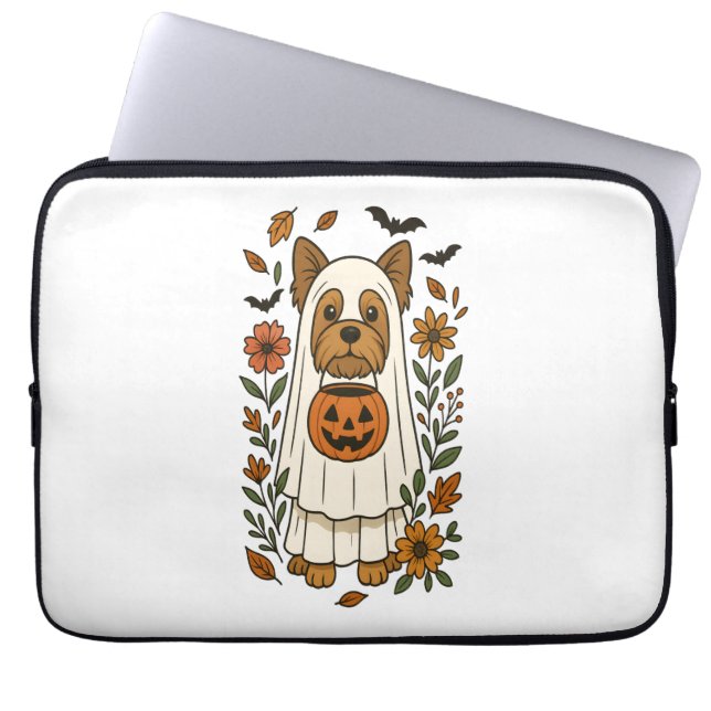 Capa Para Notebook Flores de Halloween Yorkshire Terrier Halloween (Frente)