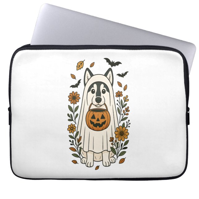 Capa Para Notebook Flores de Husky Siberiano de Halloween (Frente)