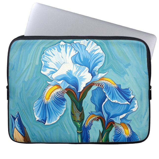 Capa Para Notebook Flores de Íris Azul Padrão Artístico (Frente)