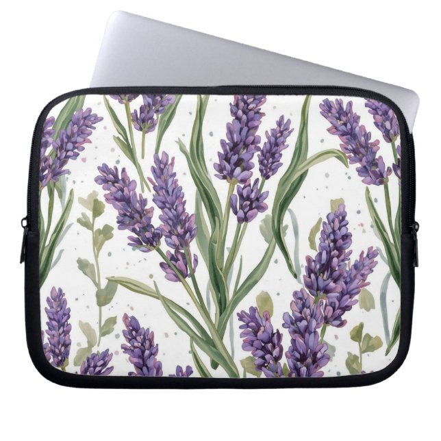 Capa Para Notebook Flores de Lavanda Roxa Botânica Aquarela (Frente)