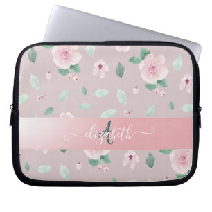 Capa Para Notebook Flores de Monograma em Aquarela Chic