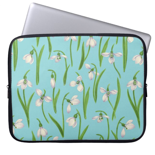 Capa Para Notebook Flores de neve em azul piscina (Frente)