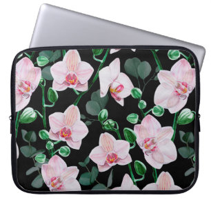 Capa Para Notebook Flores de orquídeas aquáticas e eucalipto folhas