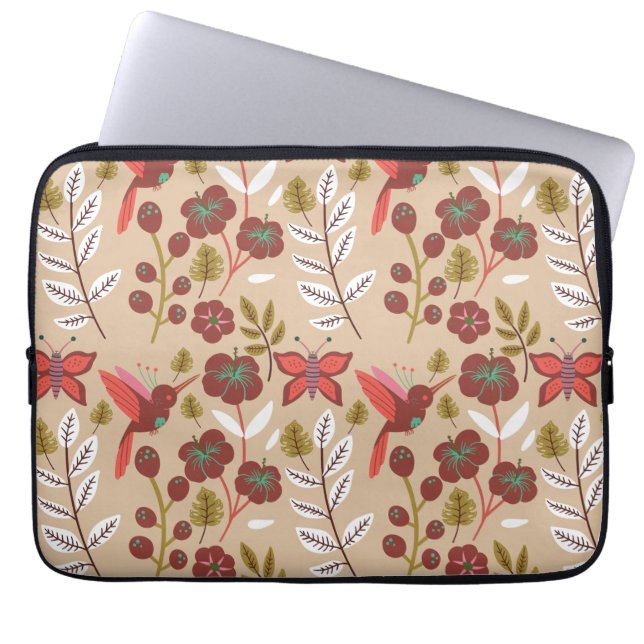 Capa Para Notebook Flores de padrão sem costura, pássaros, borboletas (Frente)