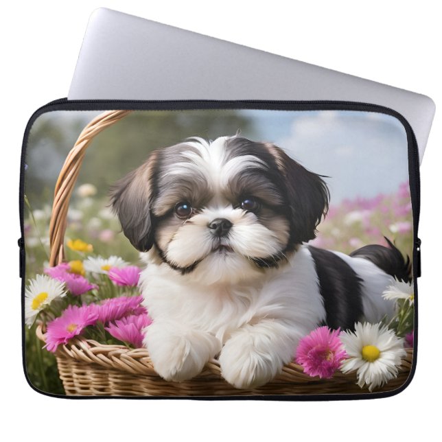 Capa Para Notebook Flores De Pequeno Shuz Tzu Puppy Basket (Frente)