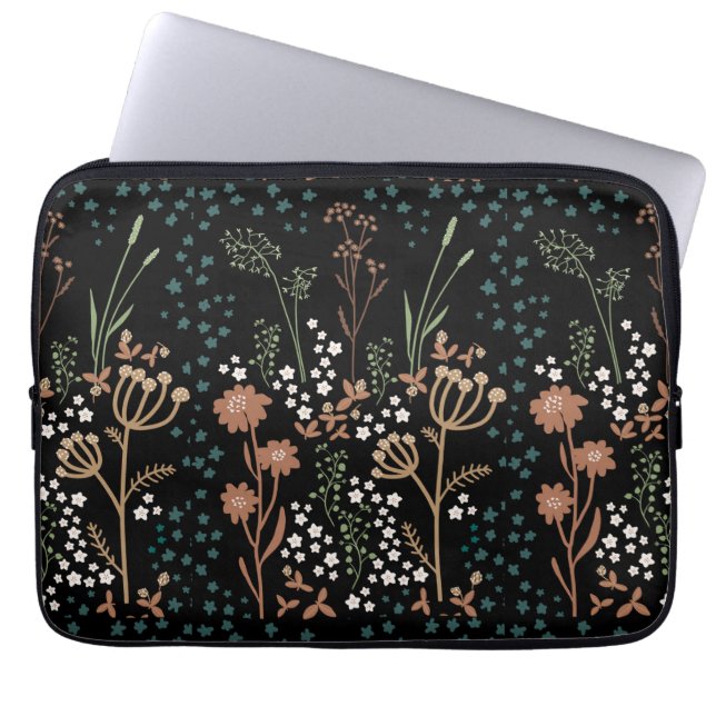 Capa Para Notebook Flores de Prado Arte Ingênuo Fundo Escuro (Frente)