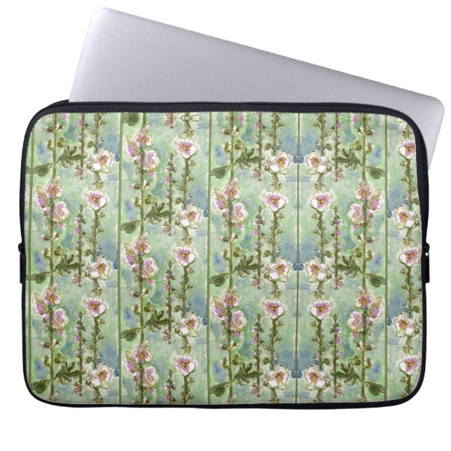 Capa Para Notebook Flores de Rosa claro Mallow e Verde (Frente)