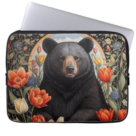 Capa Para Notebook Flores de Tulipas Coloridas do Urso Negro