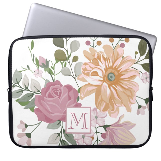 Capa Para Notebook Flores de Verão Pastel com Monograma (Frente)