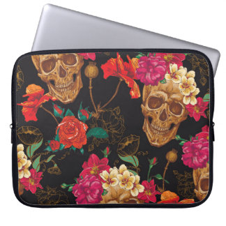 Capa Para Notebook Flores Do Crânio: Fundo Escuro Sem Olhos.