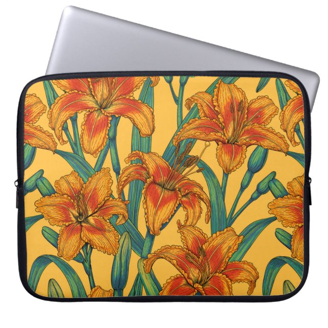 Capa Para Notebook Flores do dia, azuis e amarelas, (Frente)