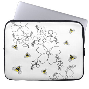 Capa Para Notebook Flores e abelhão em estilo minimalista