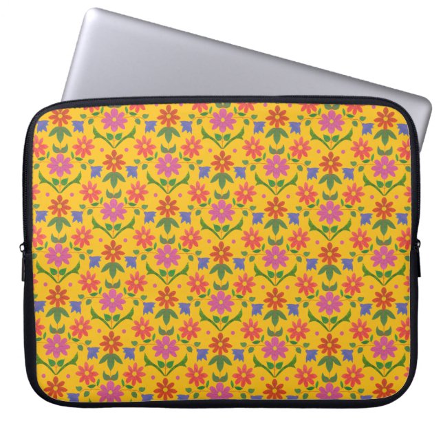 Capa Para Notebook Flores e Bolinhas em Yello (Frente)