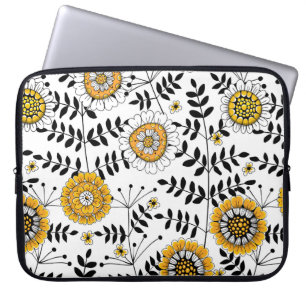 Capa Para Notebook Flores e folhas de rabo em amarelo e preto