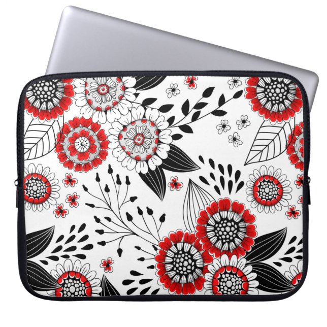 Capa Para Notebook Flores e folhas de rabo em vermelho e preto (Frente)