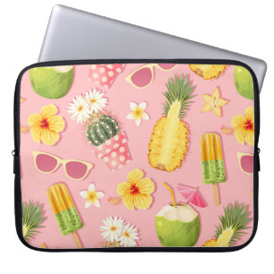 Capa Para Notebook Flores e frutas exóticas têm um padrão uniforme