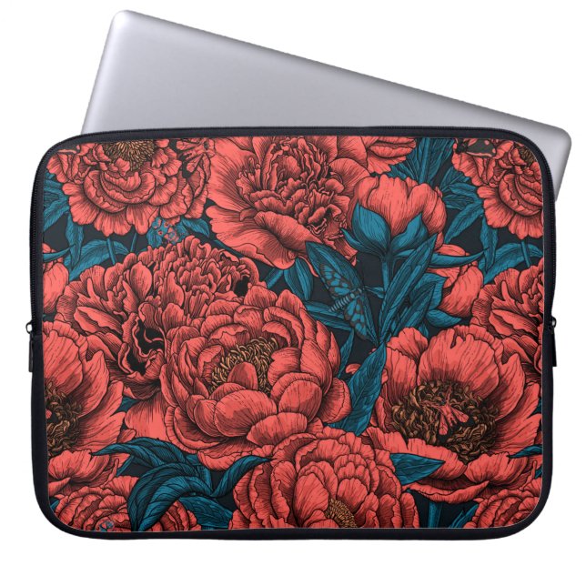 Capa Para Notebook Flores e mariposas de ervilhas vermelhas (Frente)