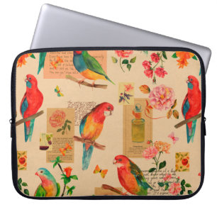 Capa Para Notebook Flores e papagaios coloridos