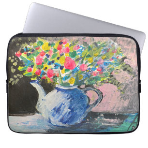 Capa Para Notebook Flores em um bule de chá, estilo boho
