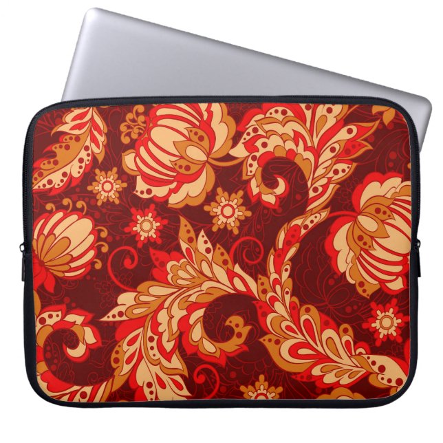 Capa Para Notebook Flores Étnicas Elegantes Padrão Invisível (Frente)