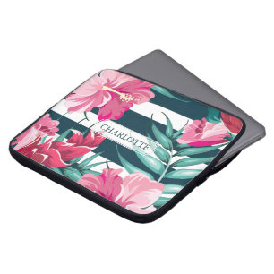 Capa Para Notebook Flores Exóticas Monograma listrado