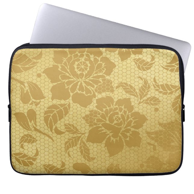 Capa Para Notebook Flores Florais Elegante do Ouro Dourado Honeycomb (Frente)