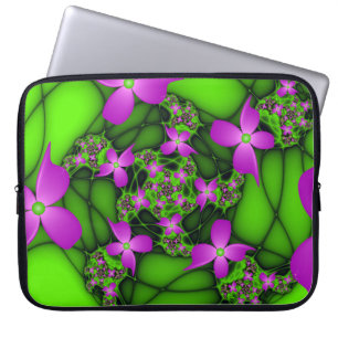 Capa Para Notebook Flores Fractais Verdes Rosa-Rosa-Abstrato modernas