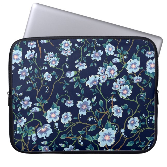 Capa Para Notebook Flores infantis: azul escuro sem costura (Frente)
